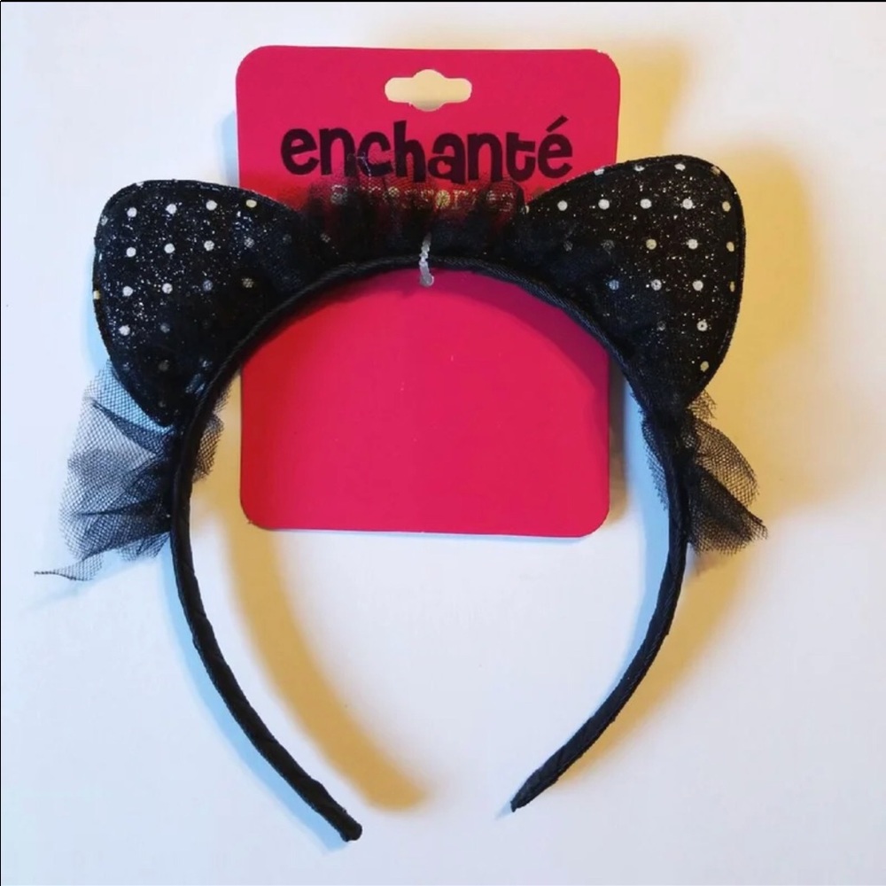 BLACK POLKADOT GLITTER CAT EARS HEADBAND